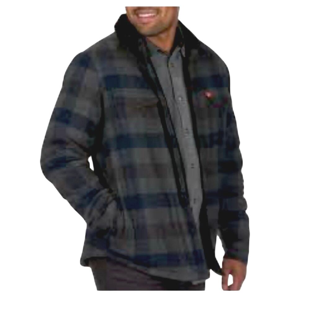 The American Outdoorsman Sherpa Lined Gray Navy plaid Shirt Jacket Men’s L NWT